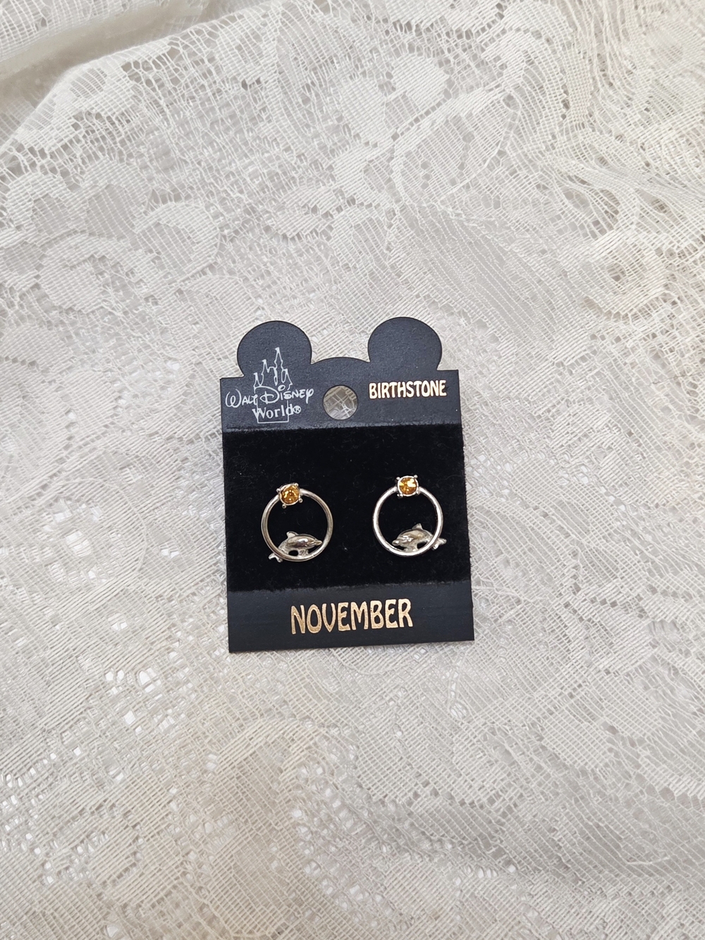 Disney November Birthstone Dolphin Hoop Earrings - Silver & Yellow Gold Accent